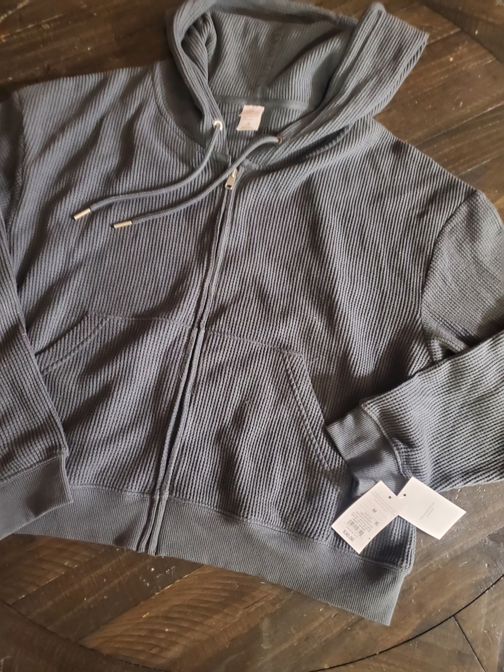 Auden Women's Waffle-Knit Zip Hoodie in Dark Grey